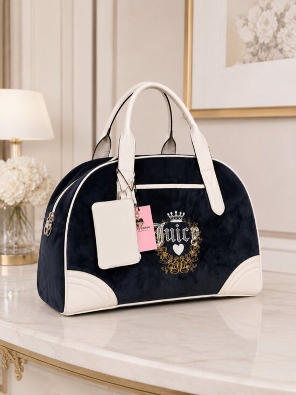 Juicy Couture Black Gold Velour Weekender Duffel Bag NWT